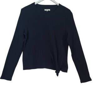 Madewell Tee Shirt Black Elwood Knot Front Ribbed Knit Top Womens Large‎